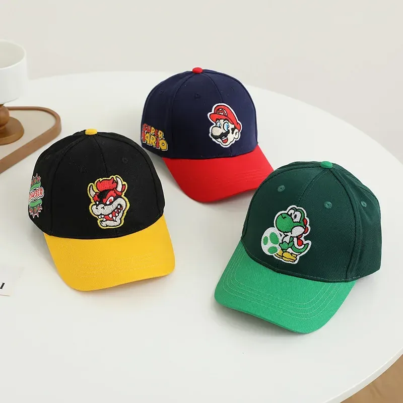 Casquettes de baseball périphériques Marios, figurines Bowser Luigi Yoshi, nouvelles casquettes de soleil cosplay, chapeaux de dessin animé mignons réglables, casquettes hip-hop